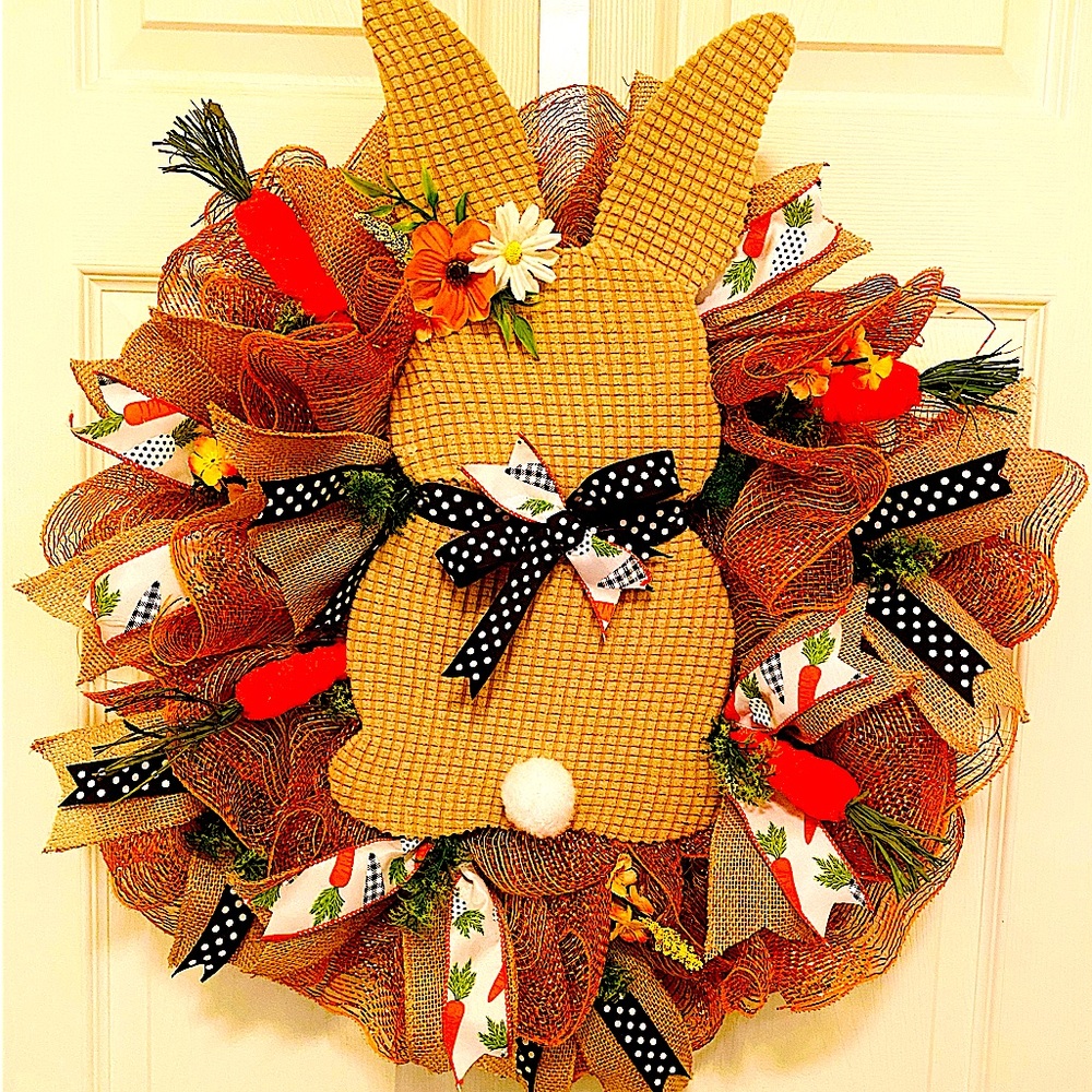 Easter Wreath ,Bunny Wreath, Spring Wreath, Deco MeshWreath.